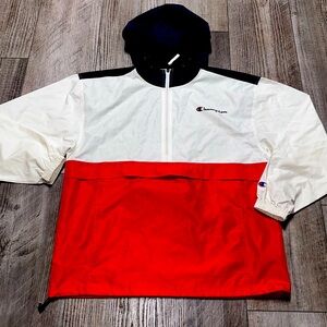 Vintage Champion 1/2 zip hooded hoodie windbreaker pullover jacket rain coat L